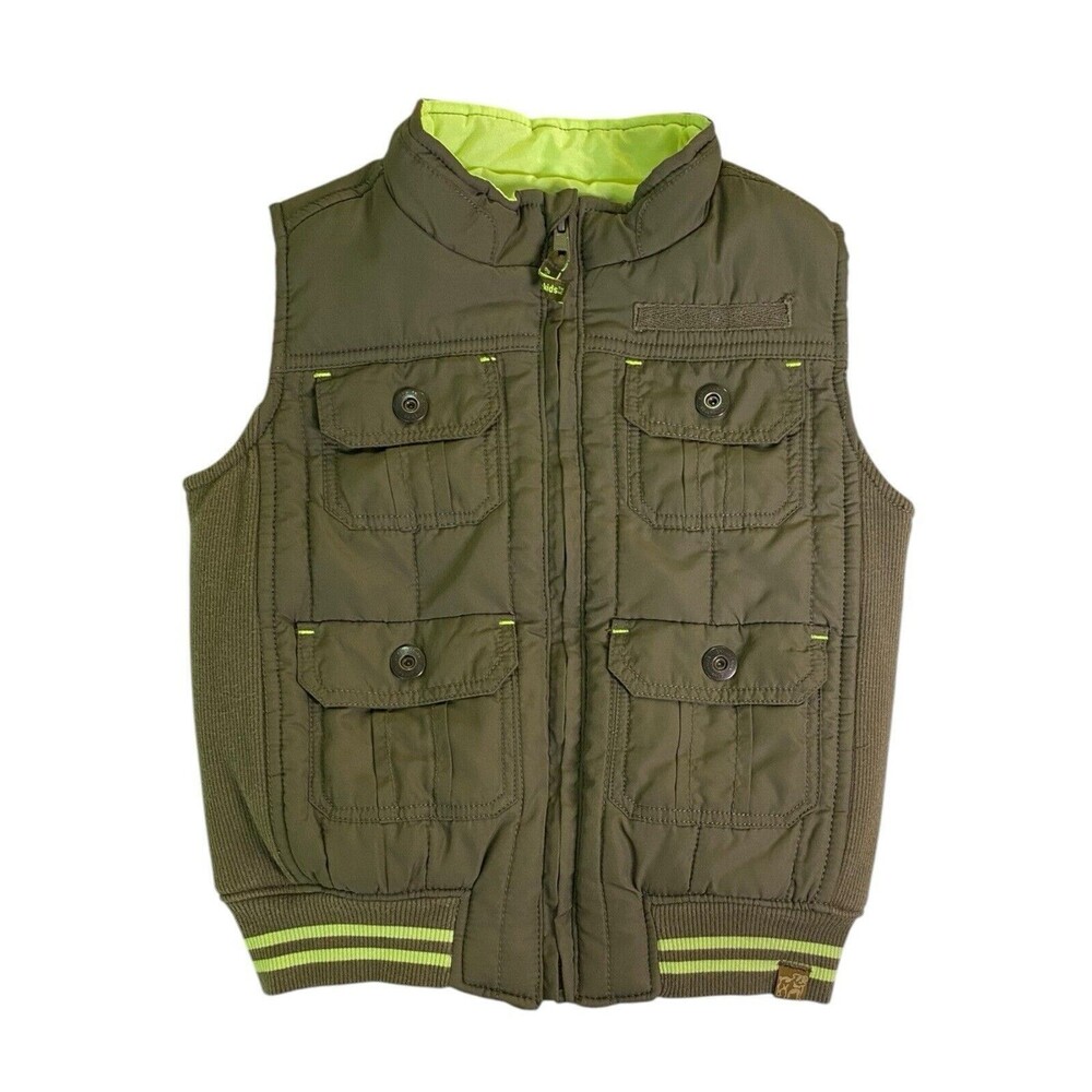 OshKosh B’gosh Boys 5T Green Puffer Vest Full Zip Utility Pocket